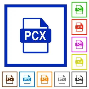 PCX file format flat framed icons Stock Illustration