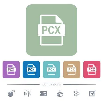 PCX file format flat icons on color rounded square backgrounds Stock Illustration