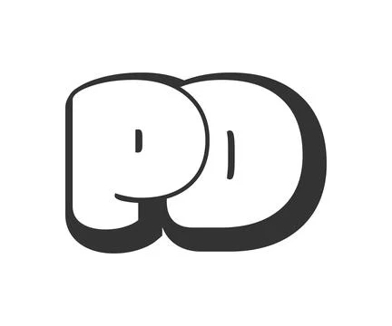PD logo, bubble comic lettering, rounded in graffiti style black and white .. Illustrazione stock