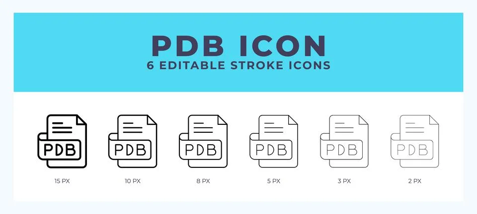 Pdb file icon with editable stroke. Outline icon vector illustration. Stock Illustration