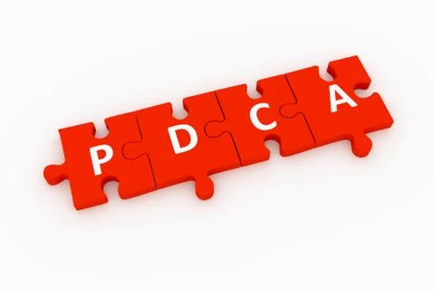 PDCA puzzle concept white background 3D render illustration 스톡 일러스트