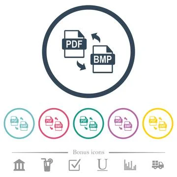 PDF BMP file conversion flat color icons in round outlines Illustrazione stock