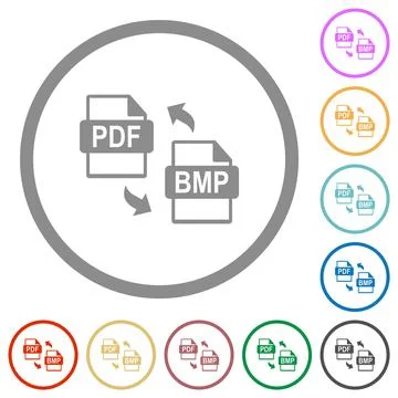 PDF BMP file conversion flat icons with outlines Stock Illustration