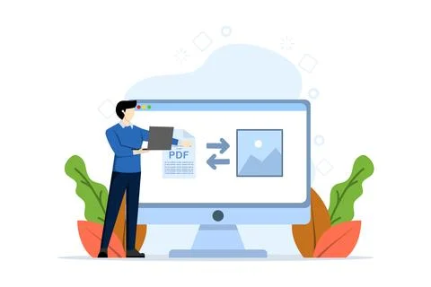 PDF conversion concept. PDF converter from jpg, Convert PDF to document file. Stock Illustration