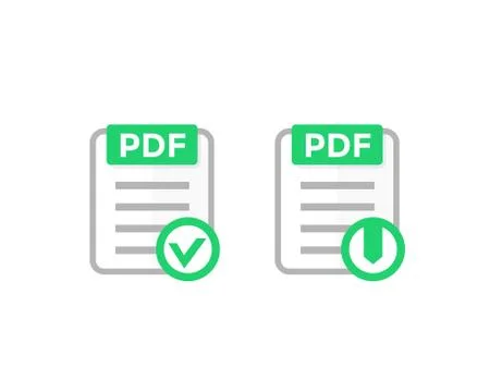 PDF document with check mark, download PDF file icon Stockillustratie