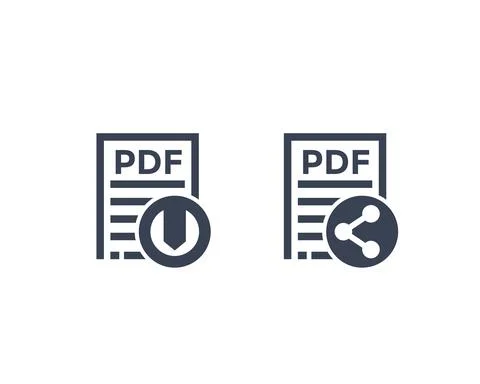 PDF document, download pdf file and share vector icons on white 스톡 일러스트