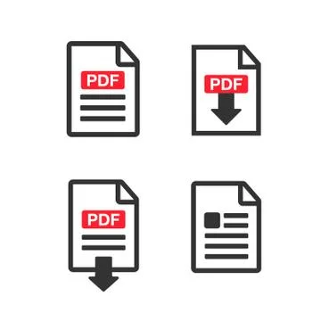 PDF Document icon set. File Icons. PDF file download icon Stock Illustration