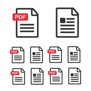 PDF Document icon set. File Icons. PDF file download icon Stock Illustration
