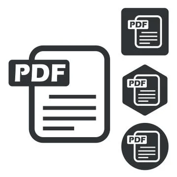 PDF document icon set, monochrome Illustrazione stock