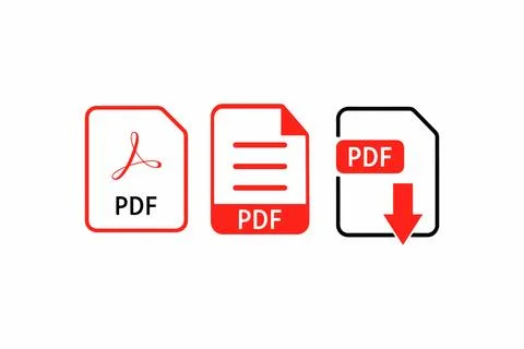 PDF Document Icons in Red and Black. Vector icon. Stock Illustration