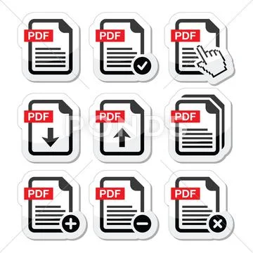PDF download and upload icons set Stock Illustration