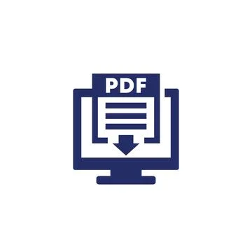 PDF download icon with computer on white 스톡 일러스트
