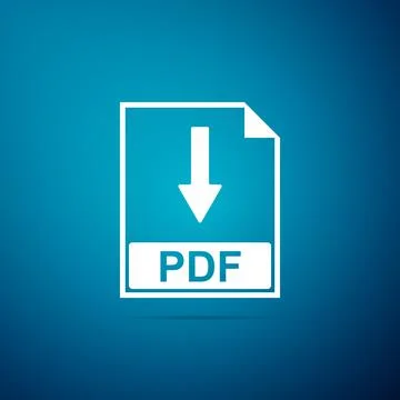 PDF file document icon isolated on blue background. Download PDF button sig.. Illustrazione stock