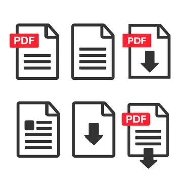 PDF file download icon. Document text, symbol web format information Stock Illustration