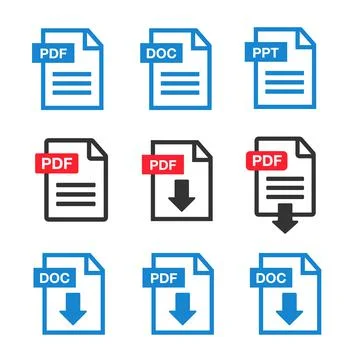 PDF File download icon. Document text, symbol web format information. Documen Illustrazione stock