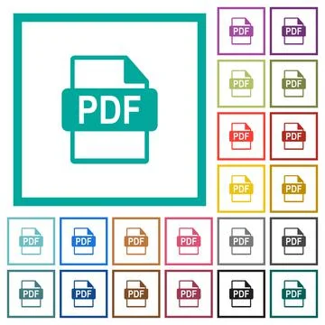 PDF file format flat color icons with quadrant frames Stock Illustration