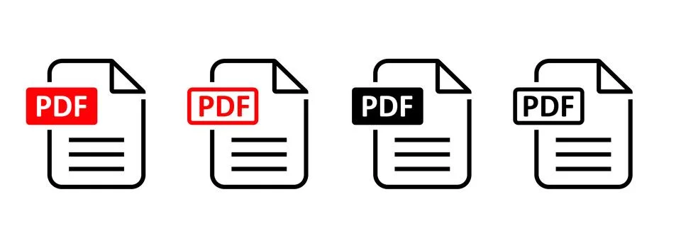 PDF file format icons set. Format information, Document text Stock Illustration