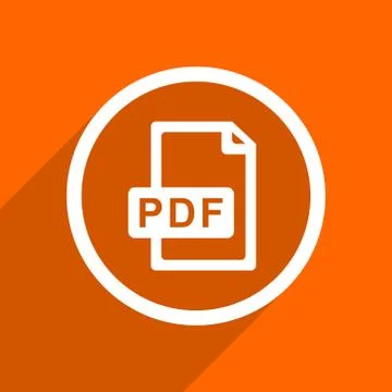 Pdf file icon. Orange flat button. Web and mobile app design illustration Stock Illustration
