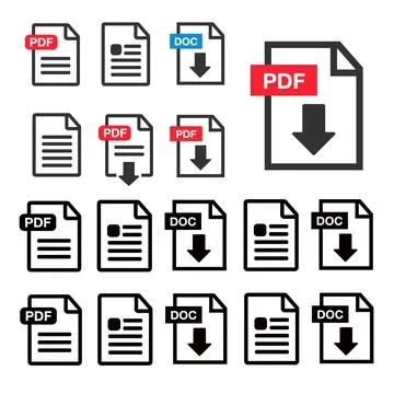 PDF File Icons. Document icon set. File Icons line style illustration Stock Illustration