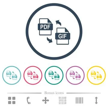 PDF GIF file conversion flat color icons in round outlines Stock Illustration