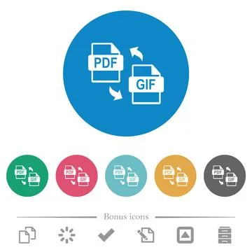 PDF GIF file conversion flat round icons Illustrazione stock