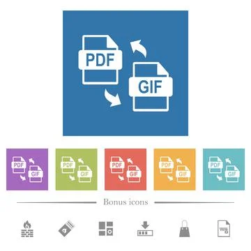 PDF GIF file conversion flat white icons in square backgrounds 스톡 일러스트