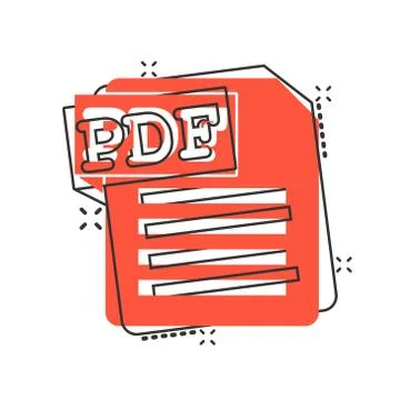 Pdf icon in comic style. Document text vector cartoon illustration on white i Ilustración de archivo