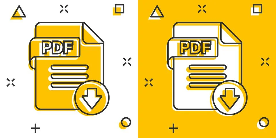 Pdf icon in comic style. Document text vector cartoon illustration on white i Stock Illustration