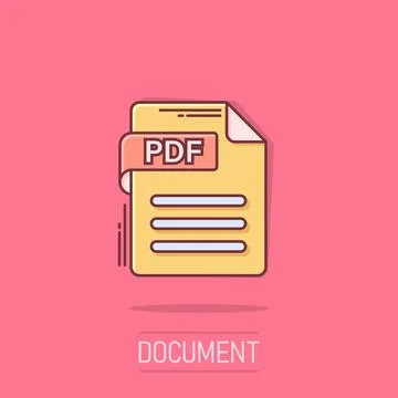 Pdf icon in comic style. Document text vector cartoon illustration on isola.. Stock Illustration