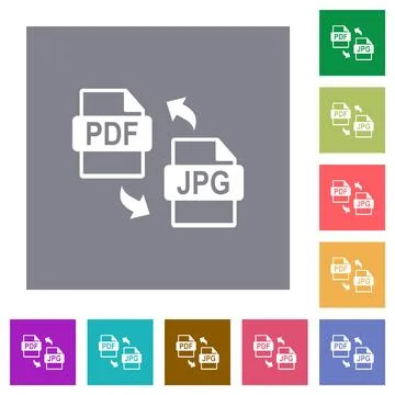 PDF to JPG Conversion Icon Set square flat icons Stock Illustration