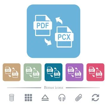 PDF PCX file conversion flat icons on color rounded square backgrounds Stock Illustration
