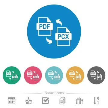 PDF PCX file conversion flat round icons Illustrazione stock