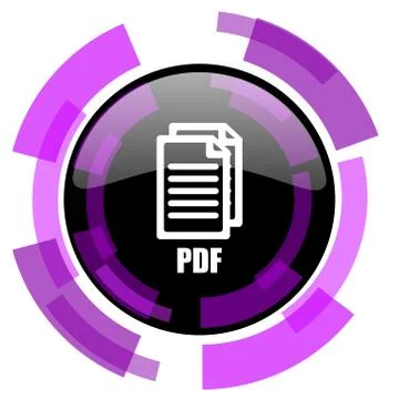 Pdf pink violet modern design vector web and smartphone icon. Round button in Stock Illustration
