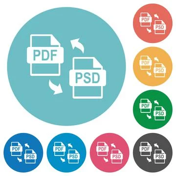 PDF PSD file conversion flat round icons 스톡 일러스트