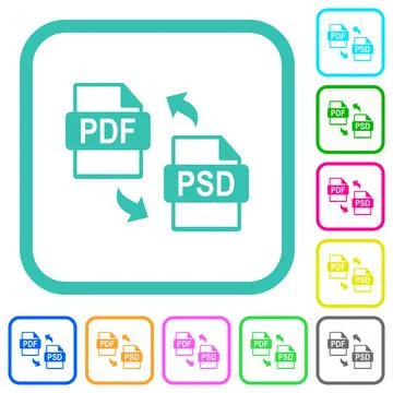 PDF PSD file conversion vivid colored flat icons Stock Illustration