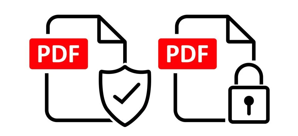 PDF Security for document protecton, search, simple black style symbol sign for Stock Illustration