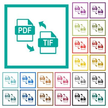 PDF TIF file conversion flat color icons with quadrant frames Illustrazione stock