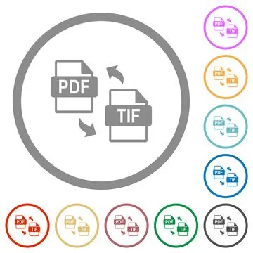 PDF TIF file conversion flat icons with outlines 库存插图