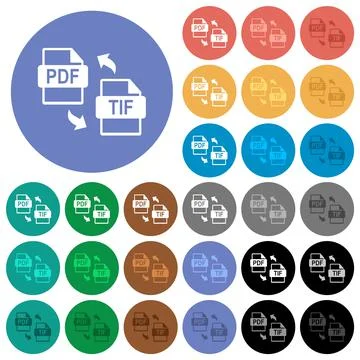 PDF TIF file conversion round flat multi colored icons 스톡 일러스트