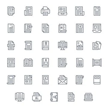 Pdf Vector Icon Collection with 35 256x256 Regular Line Designs Stockillustratie