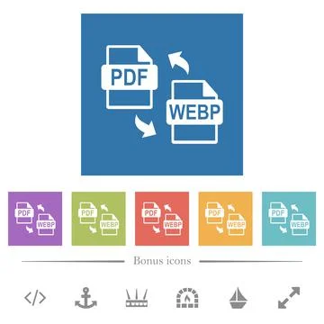 PDF WEBP file conversion flat white icons in square backgrounds イラスト素材