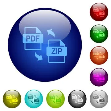 PDF ZIP file compression color glass buttons Stock Illustration