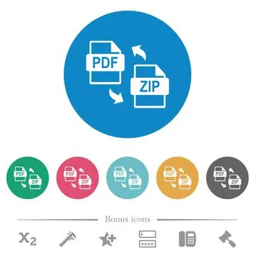 PDF ZIP file compression flat round icons Stock Illustration