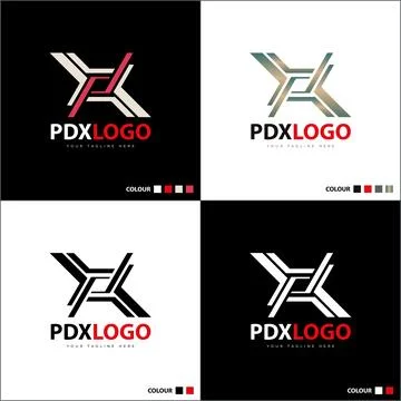 PDX initial letter silhouette modern  logo set template design Stock Illustration