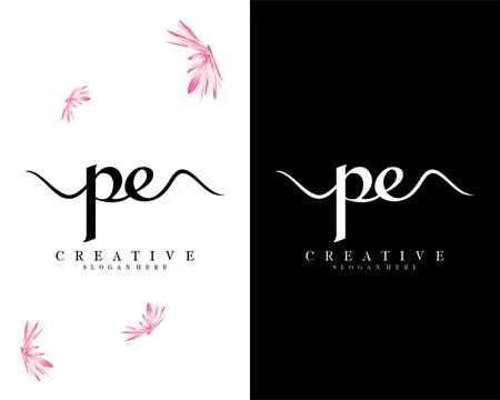 Pe, ep handwriting script font letter logo design template vector Stock Illustration