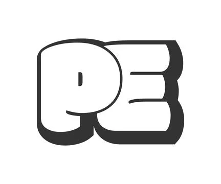 PE logo, bubble comic lettering, rounded in graffiti style black and white .. Stock Illustration
