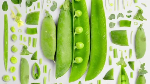 Pea and Pod Slice and Leaf Collection Stock Footage 202624223