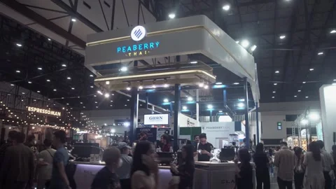 Pea berry Thai coffee is being displayed at Thailand Coffee Fest 2023. Stock-Footage 248995466