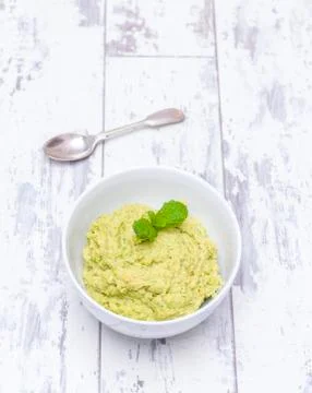 Pea hummus with peppermint Stock Photos