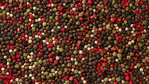 Pea pepper mix rotating top view. Amazing macro background with vibrant texture Video stock 131534426